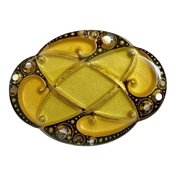 Catherine Popesco France Gold Enamel Silver Plated Art Deco Vintage Brooch - Picture 4 of 4